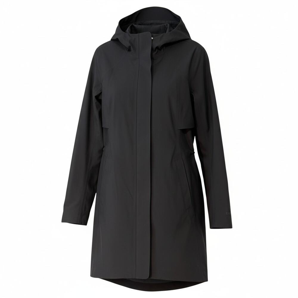 lululemon Sz 6 Rain Rebel Waterproof Mid Jacket w/Hood Raincoat Black Breathable